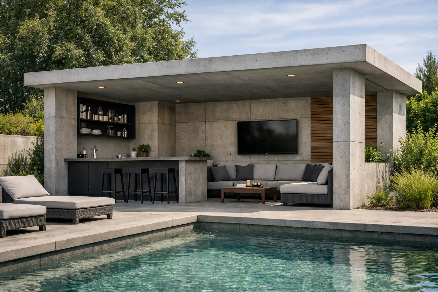 Pourquoi construire un pool house en béton pour votre jardin