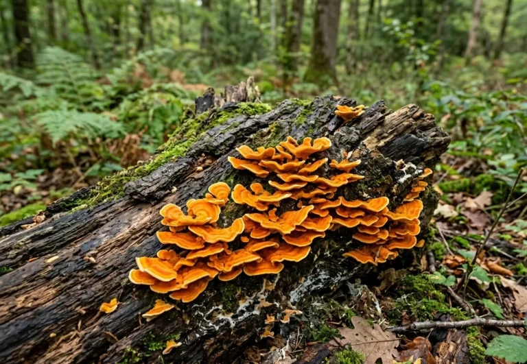 champignon orange sur bois mort