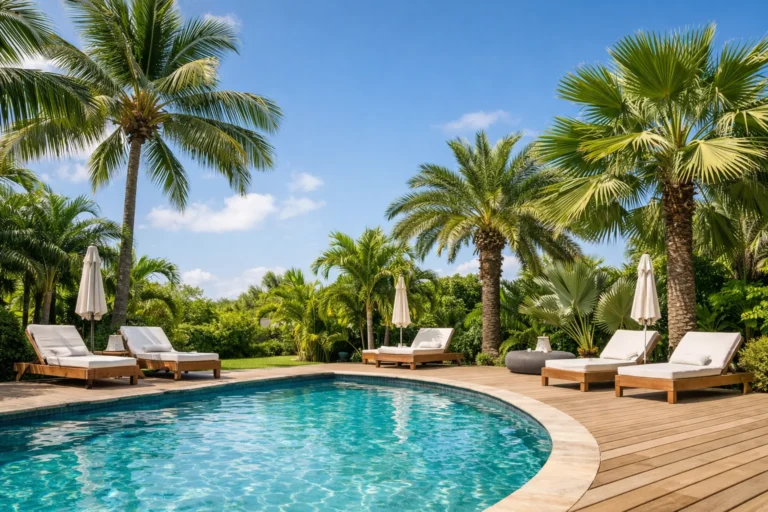 palmier autour piscine