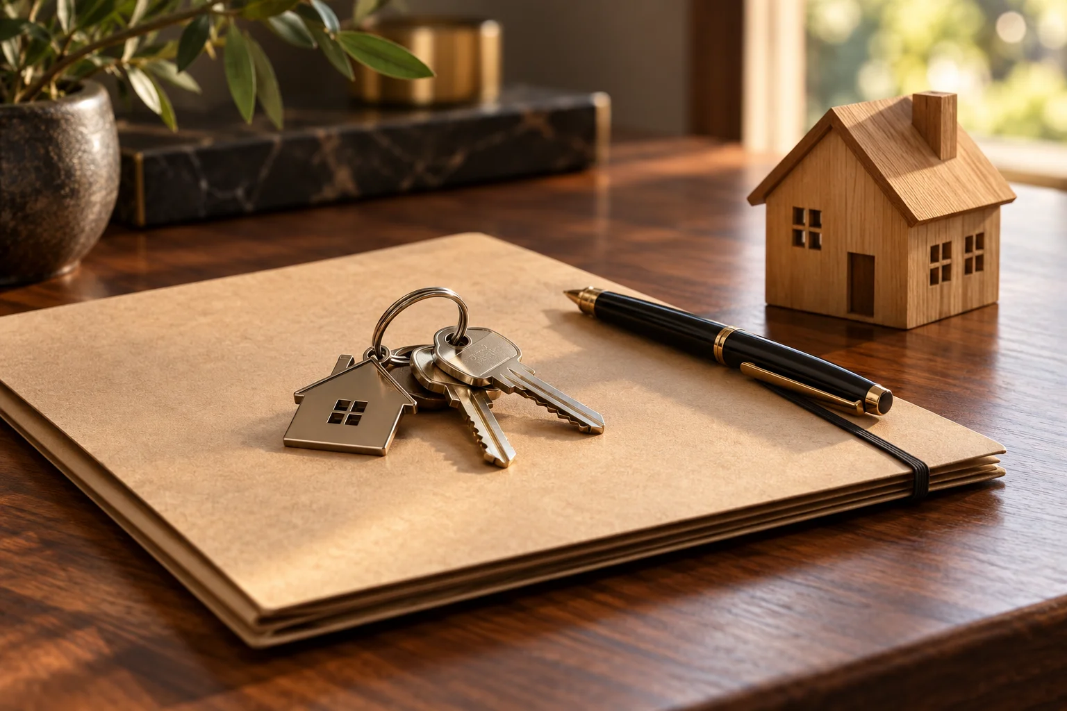 Des clés de maison posées sur un dossier de vente